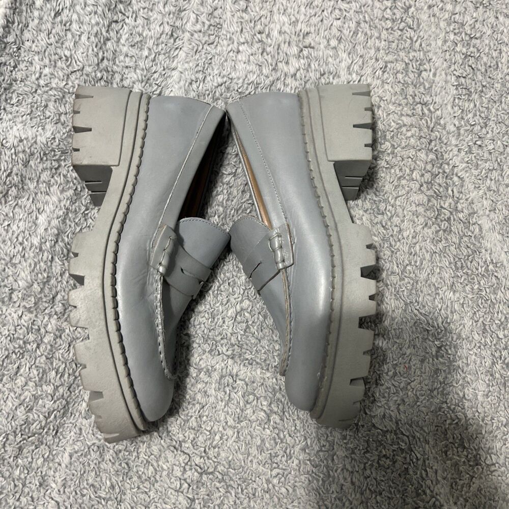 Free People Leather Heeled Loafer Blue Sz 39